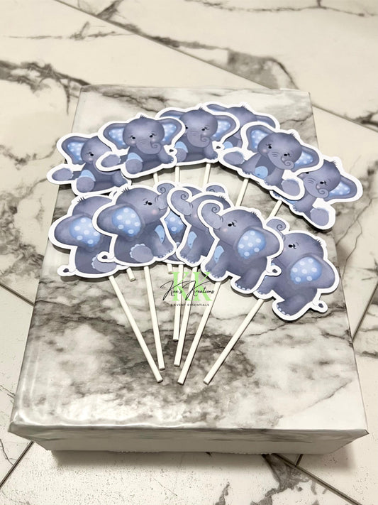 Baby Boy Elephant Theme Cupcake Toppers | Baby Boy Elephant Party Decorations | Baby Boy Elephant Cupcake Toppers | Elephant Baby Shower