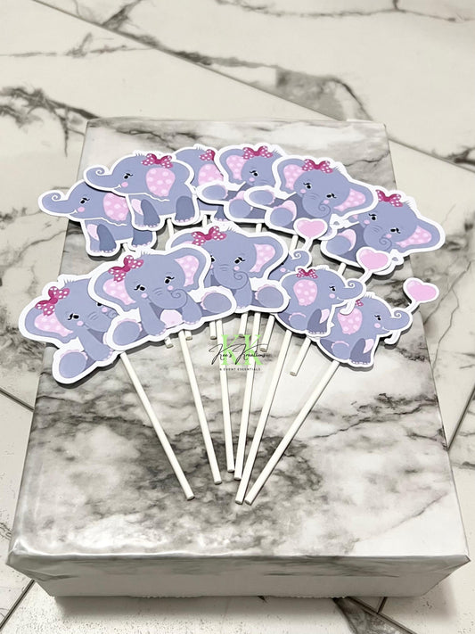 Baby Girl Elephant Theme Cupcake Toppers | Baby Girl Elephant Party Decorations | Baby Girl Elephant Toppers |Baby Girl Elephant Baby Shower