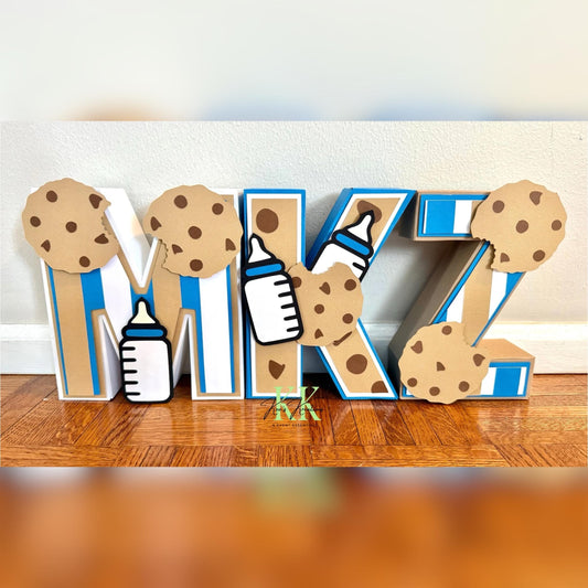 8” Cookies n Milk Theme 3D Letters/Numbers Centerpieces | Cookies n Milk Theme Party Decorations | Cookies n Milk Birthday Party Decor