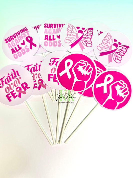 Breast Cancer Awareness Cupcake Toppers | Breast Cancer Awareness Party Decor | Breast Cancer Awareness Party Favors | Breast Cancer Topper