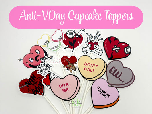 Anti-Valentine’s Day Cupcake Toppers – Funny & Sarcastic Dessert Picks | Galentine Party Decorations | Valentine Alternative