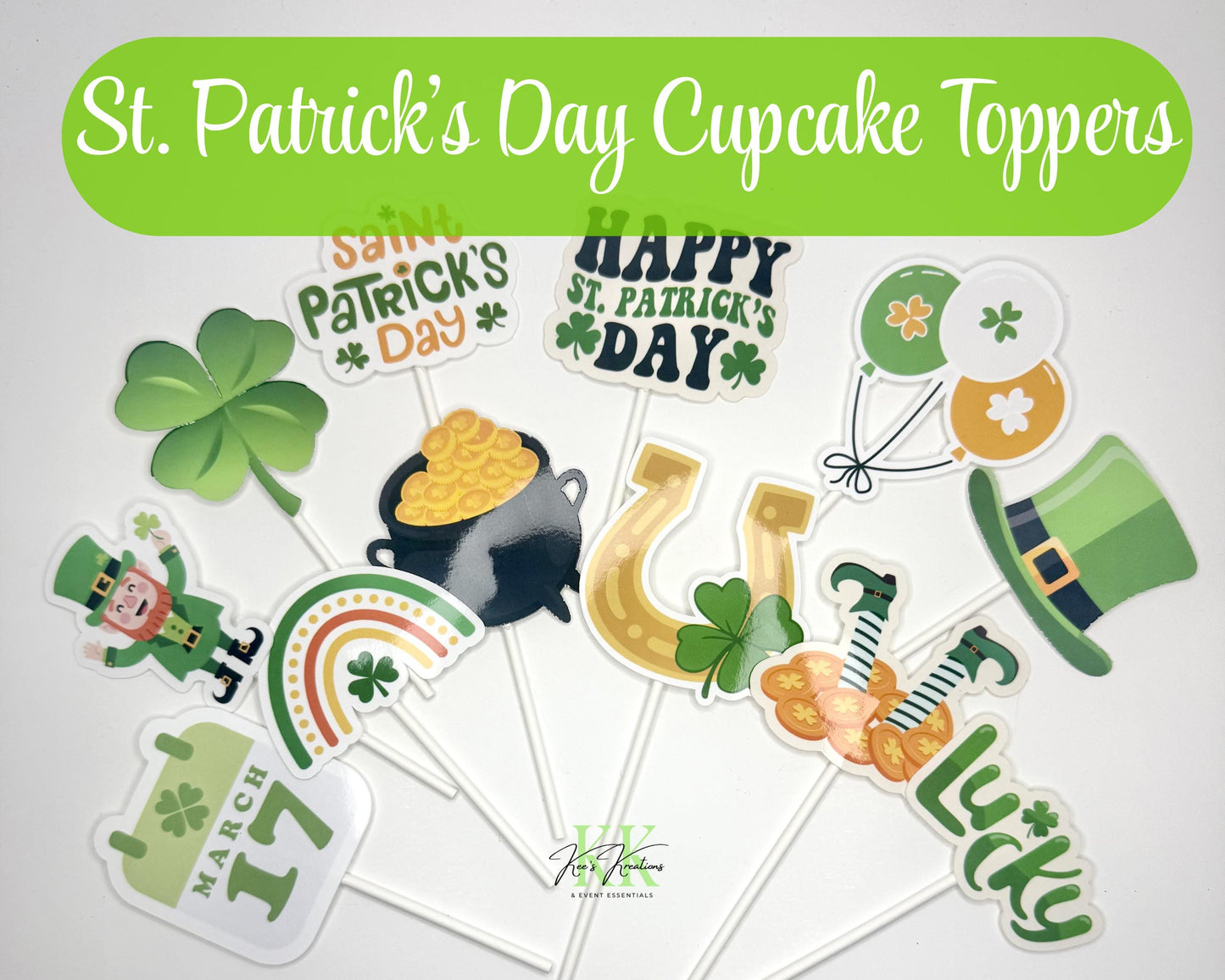 St. Patrick’s Day Cupcake Toppers – Lucky Party Decorations | Shamrock Cupcake Picks | Irish Themed Dessert Decor