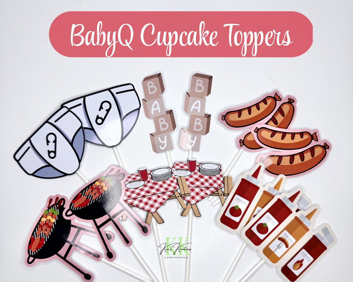 BabyQ Theme Cupcake Toppers | BabyQ Theme Party Decorations | BabyQ Cupcake Toppers | BabyQ Theme Baby Shower | BabyQ Shower Cupcakes