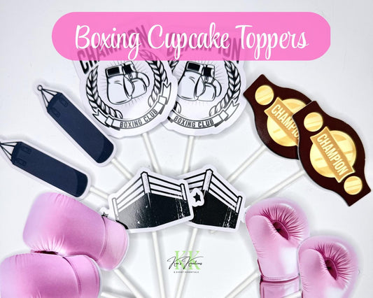Pink Boxing Theme Cupcake Toppers | Pink Boxing Theme Party Decorations | Pink Boxing Cupcake Toppers | Boxing Theme Party | Boxing Cupcakes